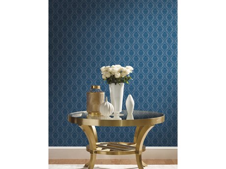 York Wallcoverings Damask Resource Library Navy Petite Ogee Wallpaper