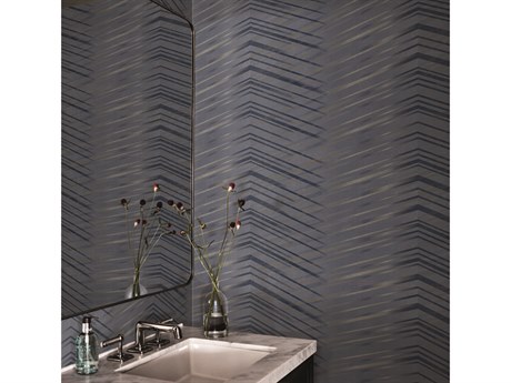 York Wallcoverings Candice Olson After 8 Navy Glistening Chevron Wallpaper