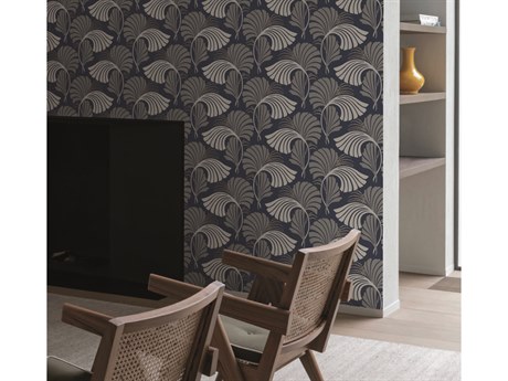 York Wallcoverings Candice Olson After 8 Navy Dancing Leaves Wallpaper