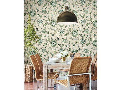 York Wallcoverings Greenhouse Green Beige Dahlia Blooms Wallpaper