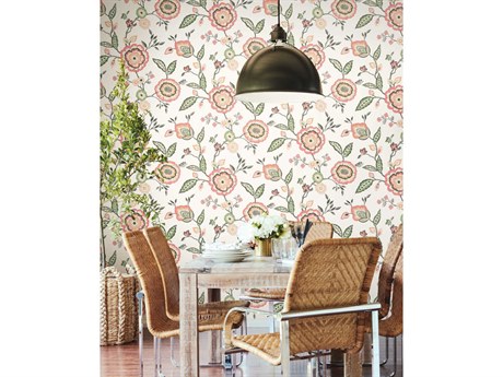 York Wallcoverings Greenhouse Off White Pink Dahlia Blooms Wallpaper