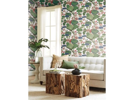 York Wallcoverings Greenhouse Green Pink Lotus Pond Wallpaper