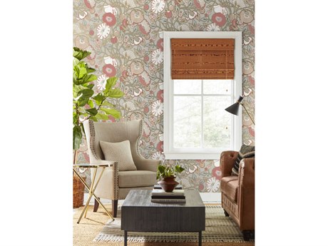 York Wallcoverings Greenhouse Grey Pink Metallic Poppies Wallpaper