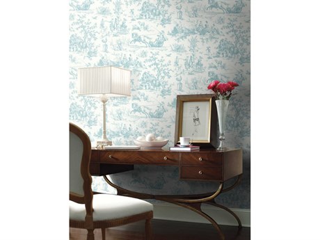 York Wallcoverings Grandmillennial Teal Seasons Toile Wallpaper