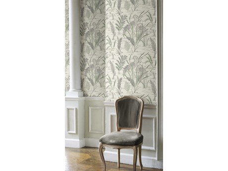 York Wallcoverings Grandmillennial Black Green Fernwater Cranes Wallpaper