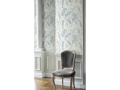 York Wallcoverings Grandmillennial Blue Fernwater Cranes Wallpaper