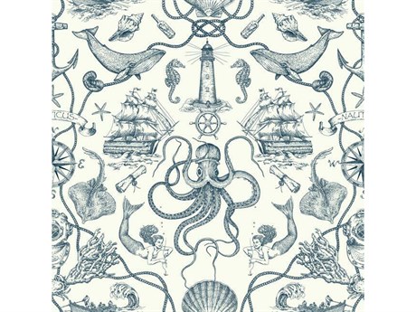 York Wallcoverings Best Sellers Blue Deep Sea Toile Wallpaper