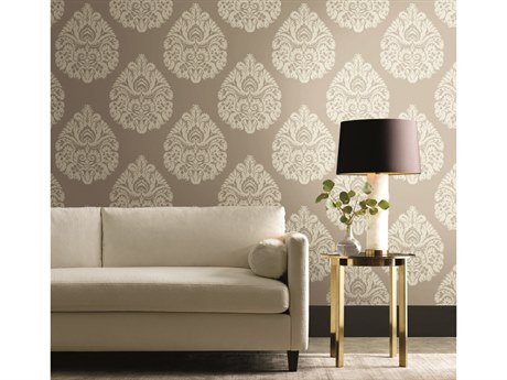 York Wallcoverings Ronald Redding 24 Karat Beige Teardrop Damask Wallpaper