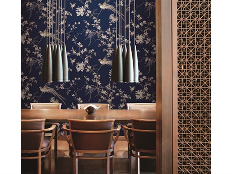 York Wallcoverings Ronald Redding 24 Karat Blue Bird Blossom Chinoserie Wallpaper