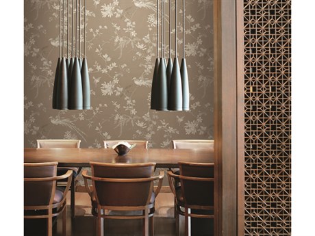 York Wallcoverings Ronald Redding 24 Karat Brown Bird Blossom Chinoserie Wallpaper