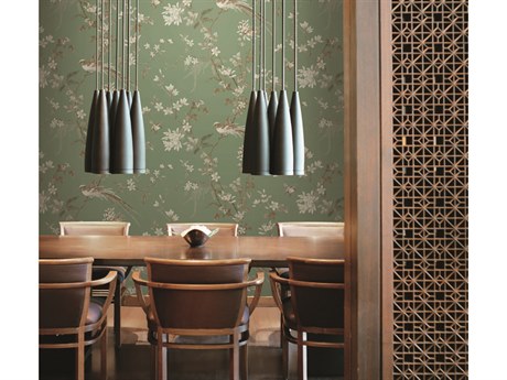 York Wallcoverings Ronald Redding 24 Karat Green Bird Blossom Chinoserie Wallpaper