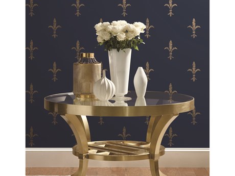 York Wallcoverings Ronald Redding 24 Karat Navy Gold Fleur De Lis Wallpaper