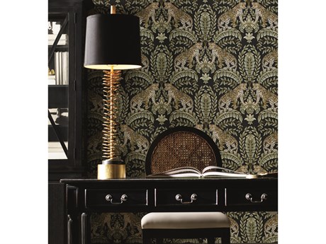 York Wallcoverings Ronald Redding 24 Karat Black Green Jungle Leopard Wallpaper