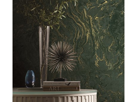 York Wallcoverings Ronald Redding 24 Karat Green Polished Marble Wallpaper