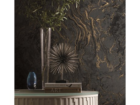 York Wallcoverings Ronald Redding 24 Karat Black Polished Marble Wallpaper
