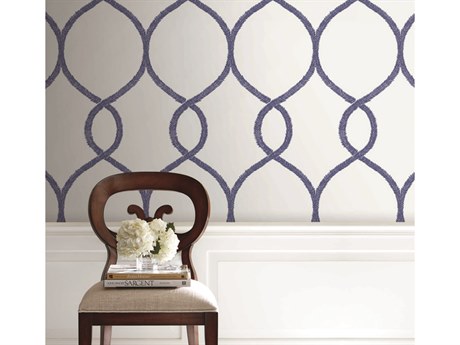 York Wallcoverings Ronald Redding 24 Karat Navy Laurel Leaf Ogee Wallpaper