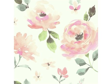 York Wallcoverings IBC 4 Earthy Tones Pinks Oranges Watercolor Blooms Wallpaper