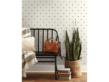 York Wallcoverings Magnolia Home Artful Prints & Patterns Black Cross Stitch Wallpaper