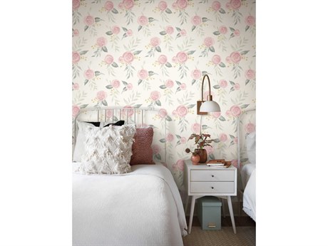 York Wallcoverings Magnolia Home Artful Prints & Patterns Pink Watercolor Roses Wallpaper