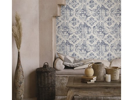York Wallcoverings Mediterranean White Blue Quartet Wallpaper
