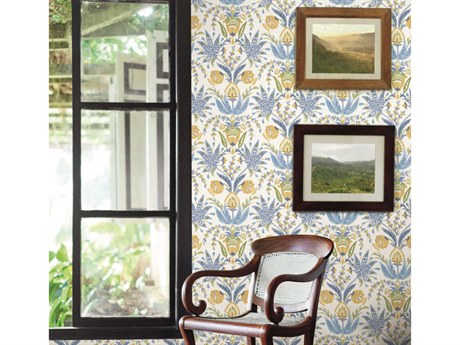 York Wallcoverings Mediterranean Yellow Blue Seaside Jacobean Wallpaper