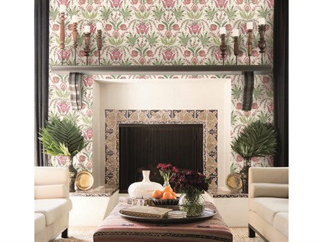 York Wallcoverings Mediterranean Green Red Seaside Jacobean Wallpaper