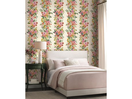 York Wallcoverings Rifle Paper Co. Second Edition White Dark Pink Garden Party Trellis Wallpaper