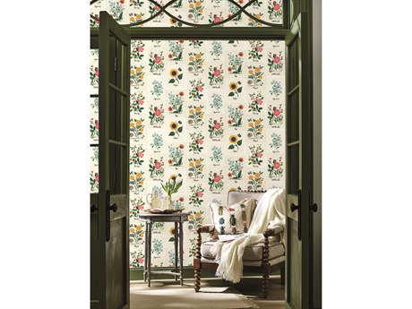 York Wallcoverings Rifle Paper Co. Second Edition White Pink Botanical Prints Wallpaper
