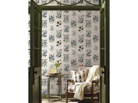 York Wallcoverings Rifle Paper Co. Second Edition White Blue Botanical Prints Wallpaper