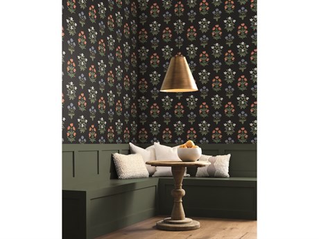 York Wallcoverings Rifle Paper Co. Second Edition Black Pink Mughal Rose Wallpaper