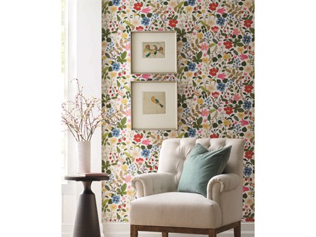 York Wallcoverings Rifle Paper Co. Second Edition White Red Strawberry Fields Wallpaper