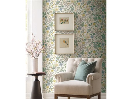 York Wallcoverings Rifle Paper Co. Second Edition White Green Strawberry Fields Wallpaper