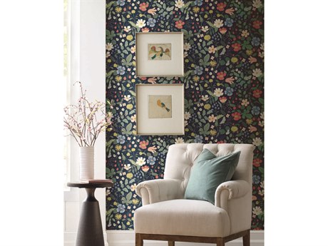York Wallcoverings Rifle Paper Co. Second Edition Blue Pink Strawberry Fields Wallpaper