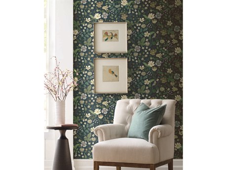 York Wallcoverings Rifle Paper Co. Second Edition Blue Green Strawberry Fields Wallpaper