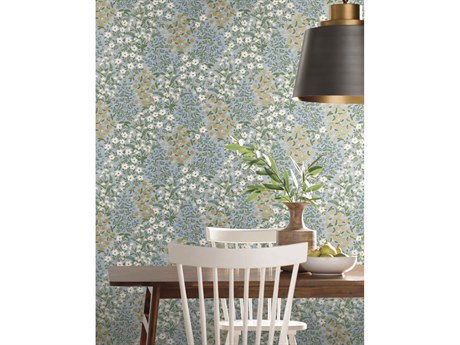 York Wallcoverings Rifle Paper Co. Second Edition Blue White Wildwood Garden Wallpaper