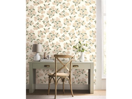 York Wallcoverings Rifle Paper Co. Second Edition Beige Pink Hydrangea Wallpaper