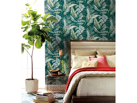 York Wallcoverings Tropics Resource Library Dark Green Tropical Toss Wallpaper