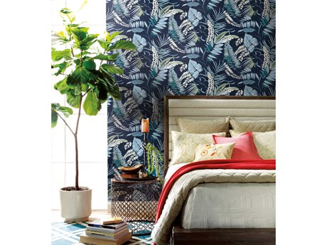 York Wallcoverings Tropics Resource Library Navy Tropical Toss Wallpaper