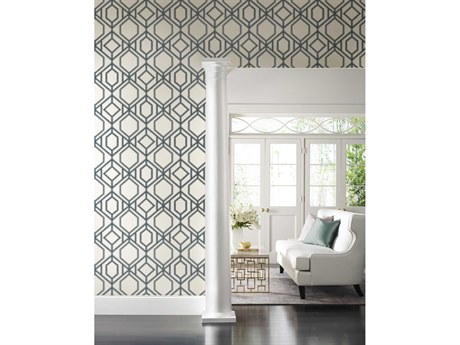 York Wallcoverings Tropics Resource Library White Blue Sawgrass Trellis Wallpaper