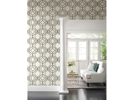 York Wallcoverings Tropics Resource Library White Taupe Sawgrass Trellis Wallpaper