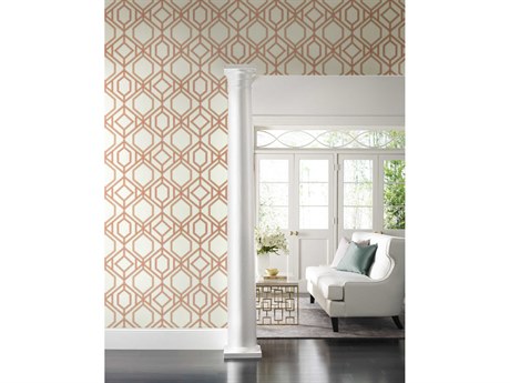 York Wallcoverings Tropics Resource Library Coral Sawgrass Trellis Wallpaper