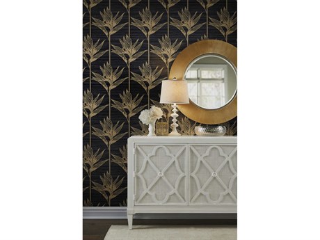 York Wallcoverings Tropics Resource Library Black Gold Bird of Paradise Wallpaper