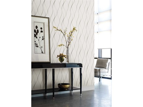 York Wallcoverings Antonina Vella Dazzling Dimensions Volume II Off White Silver Metallic Wavy Stripe Wallpaper