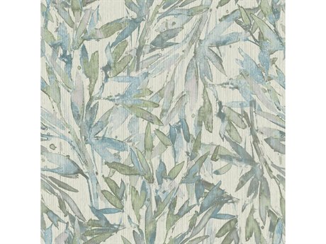 York Wallcoverings Antonina Vella Natural Opalescence Blue Green Rainforest Leaves Wallpaper