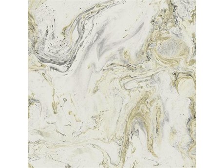 York Wallcoverings Antonina Vella Natural Opalescence Black Gold Metallic Oil Marble Wallpaper