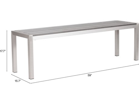Zuo Outdoor Metropolitan Gray Silver Aluminum Faux Wood Double Bench