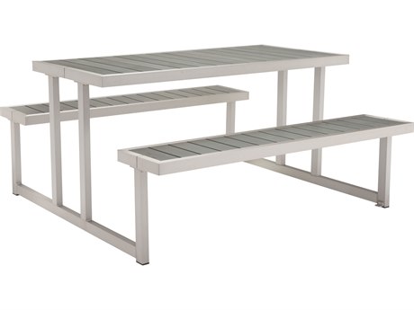 Zuo Outdoor Cuomo Aluminum Faux Wood 62.60 x 59 Rectangular Picnic Table