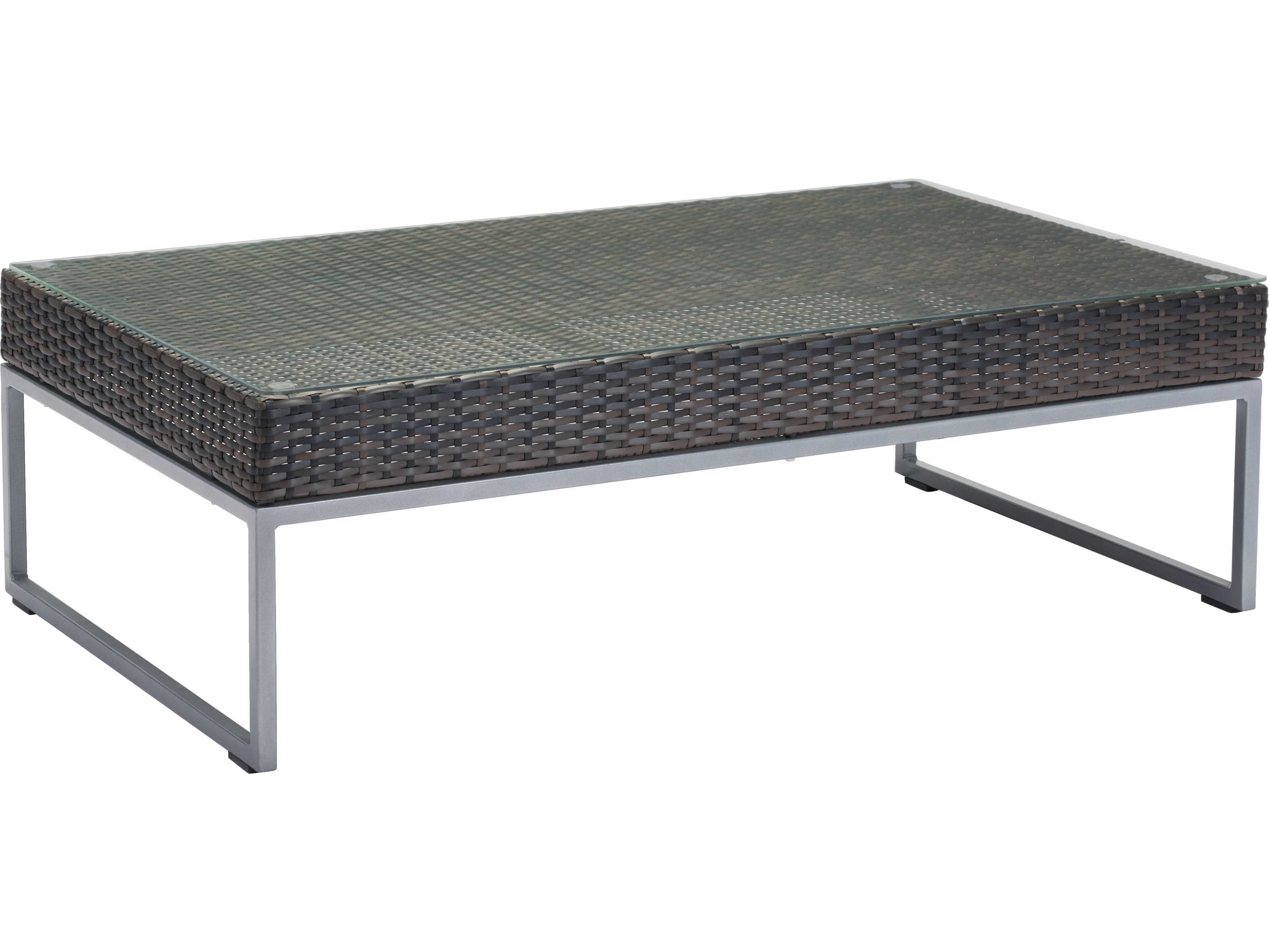 Zuo Outdoor Malibu Aluminum Synethetic Weave 47 X 27 Rectangular Zuo Outdoor Malibu Aluminum Synethetic Weave 47 X 27 Rectangular Glass Top Coffee Table In Brown