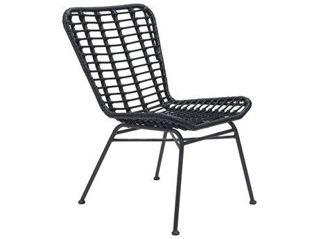 Zuo Outdoor Lorena Steel Wicker Black Dining Side Chair Set of Two