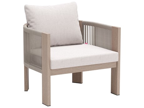Zuo Outdoor Rebel Beige Faux Wood Cushion Lounge Chair